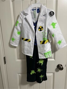 Child’s Mad Scientist Costume Jacket and Pants with Green Slime Accents